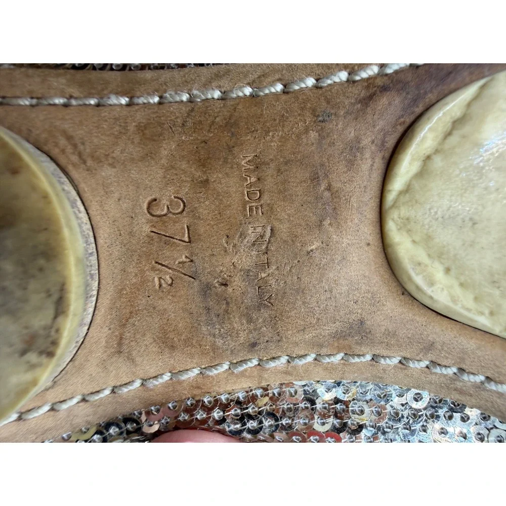 Chanel Gold Sequin Cap Toe Ballet Flats CC Logo Leather Trim Made in Italy 37.5